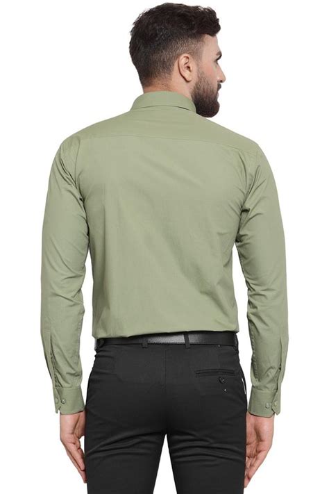 Men Premium Cotton Tailored Fit Solid Olive Green Formal 41 Off