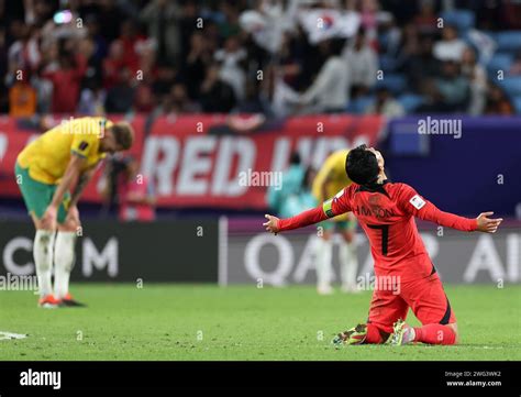 Doha Katar Februar Son Heung Min Aus S Dkorea Feiert Nach Dem