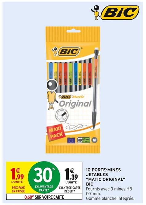 Promo Bic Porte Mines Jetables Matic Original Chez Intermarch