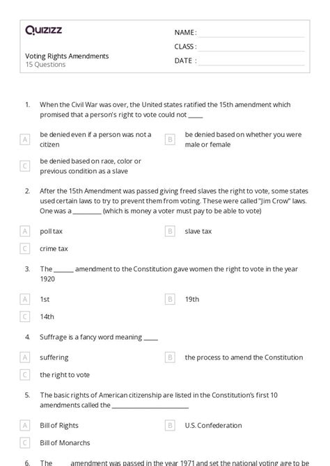 50 The Constitution Amendments Worksheets For 7th Class On Quizizz