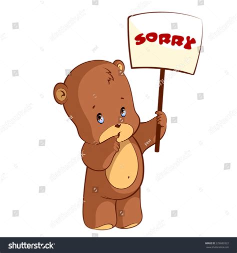 Cute Teddy Bear With A Banner In His Hand Sorry Vector Clip Art