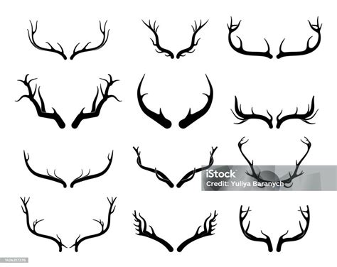 Deer Antlers Vector Set Hand Drawn Silhouettes Of Hunting