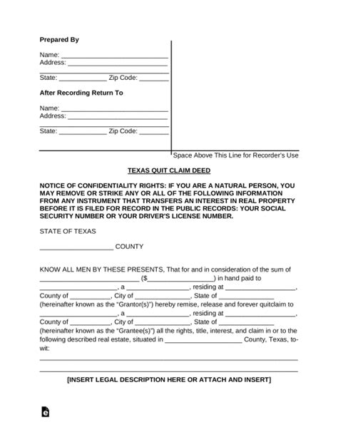 Free Texas Quit Claim Deed Form Pdf Word Eforms