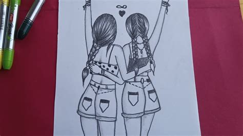 How to draw a BFF DRAWINGS || how to draw two girls || BFF drawings ...