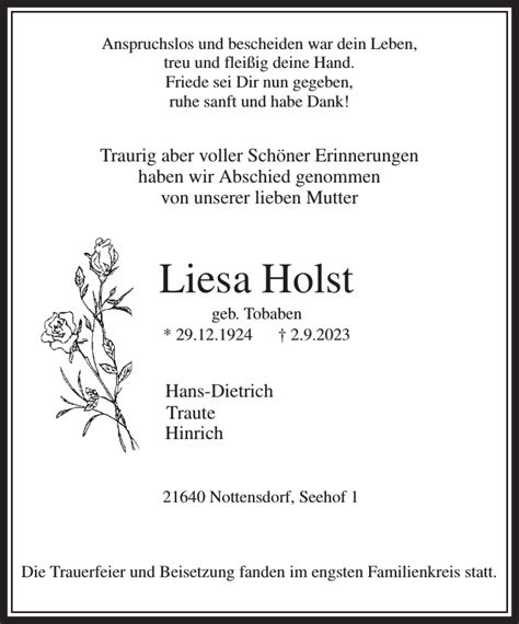 Liesa Holst Traueranzeige Stader Tageblatt