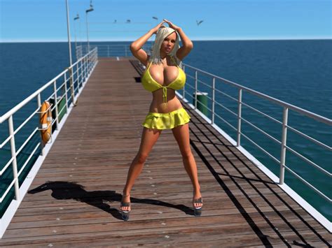 Busty 3D Blonde Babe Shows Her Huge Boobs Under Bikini Outdoors Porn