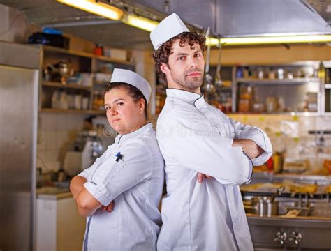 Two Chefs Cook Together Cooking Process Concept Stock Photo Image