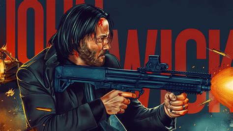 Keanu Reeves, drawing, Kiano Reves, John Wick, gun, movie characters ...