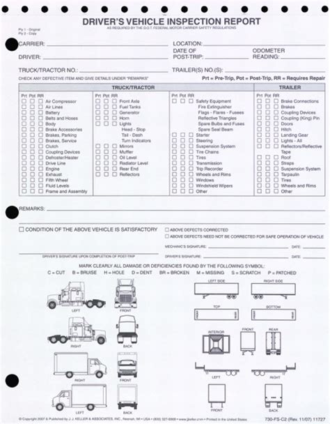 Imprinted Detailed Dvir W Illustrations Vehicle Inspection Report For Truck Tractor Trailer 2