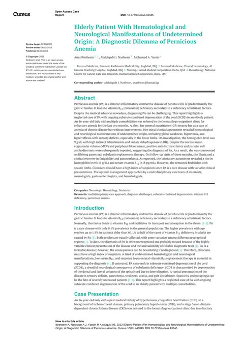 Pdf Elderly Patient With Hematological And Neurological