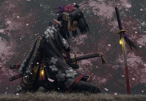 Katana Fantasy Art Guweiz Fantasy Girl Warrior Hd Wallpaper Rare