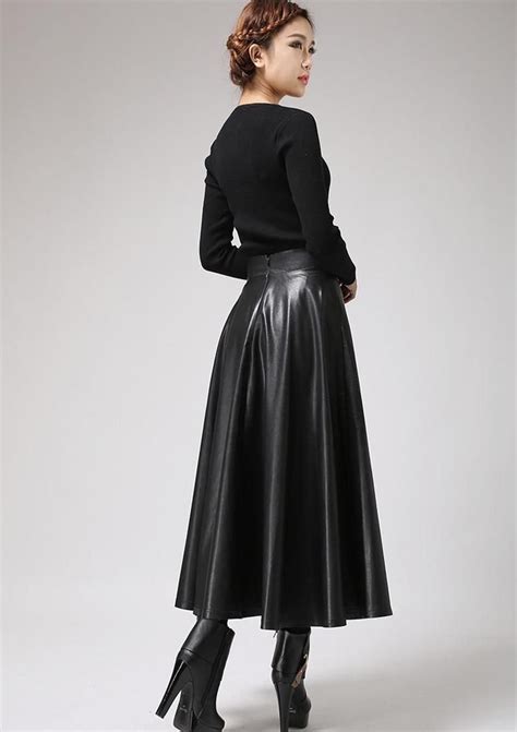 Black Faux Leather Skirt Classic Style Maxi Skirt Women Pu Etsy