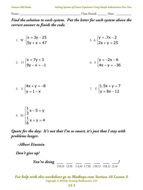 Systems Of Equations Substitution Worksheet Easy – Equations Worksheets