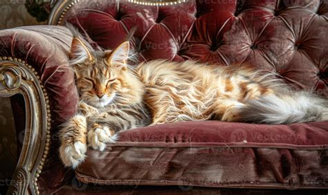 ai generated maine coon cat  luxurious fur reclining   plush