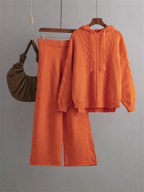 Urban Loose Solid Color Hooded High Low Sweater Tops And Wide Leg Pants