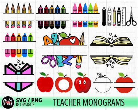 Teacher Monogram Svg Bundle Teacher Shirt Svg Back To School Svg