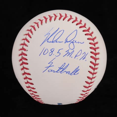 Nolan Ryan Signed OML Baseball Inscribed 108 5 M P H Fastball With