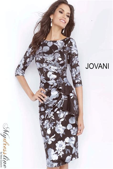 Jovani 2914 Jacquard Dress With Bateau Neckline And Sleeves Mydressline