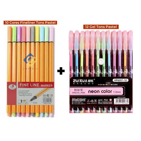 Kit Canetas Fineliner Cores Tons Pastel Canetas Colorgel Cores