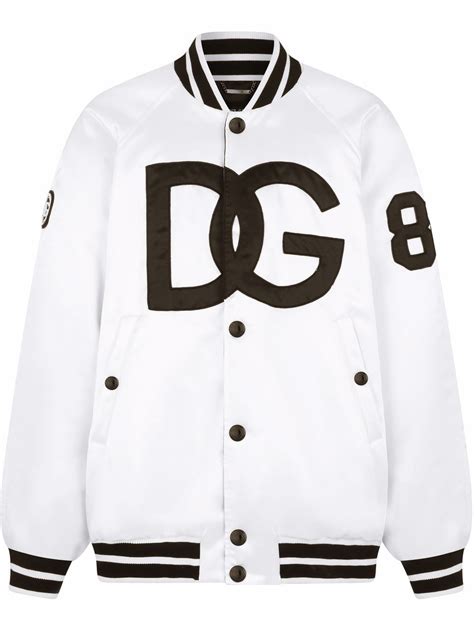 Dolce Gabbana Logo Print Baseball Jacket In White ModeSens Black