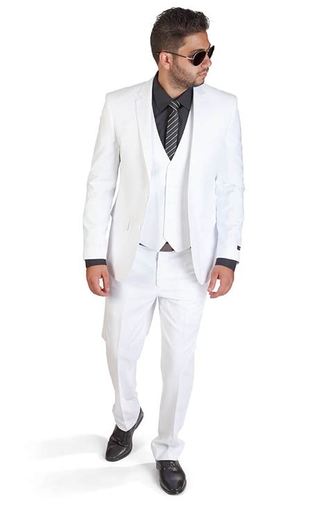 Slim Fit Men 3 Piece Vested White Suit – ÃZARMAN