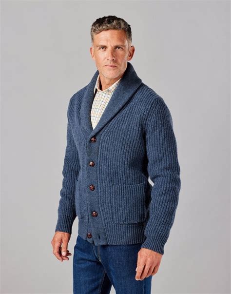 Whitby Shawl Collar Cardigan Blue