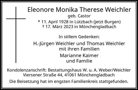 Alle Traueranzeigen F R Eleonore Monika Therese Weichler Trauer Rp