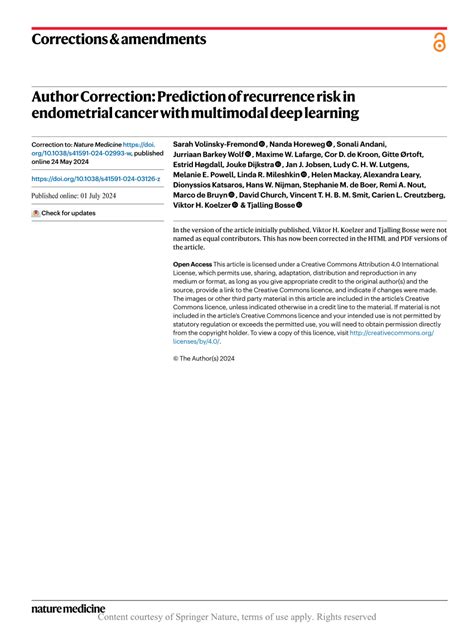 Pdf Author Correction Prediction Of Recurrence Risk In Endometrial Cancer With Multimodal