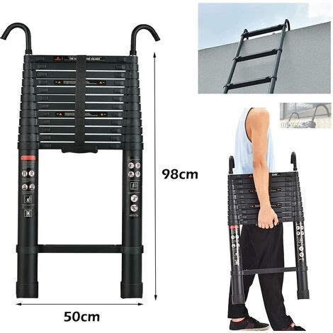 M Ft Telescopic Ladder With Detachable Hook Aluminum Ladder Wide