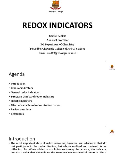 Redox Indicators PDF | PDF | Titration | Chemistry