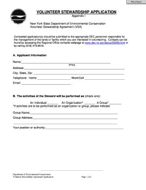 Fillable Online Dec Ny Volunteer Stewardship Program Application New