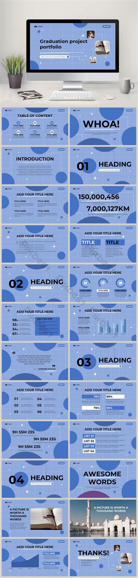 Blue Graduation Design Portfolio PPT Template PowerPoint PPT Template