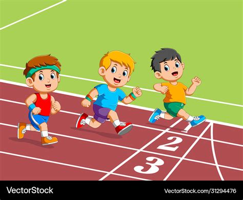 Kids running on track stadium Royalty Free Vector Image