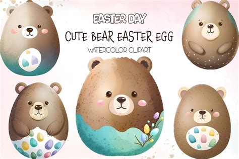 Cute Bear Easter Egg Watercolor Set Graphic By Turtle Rabbit · Creative