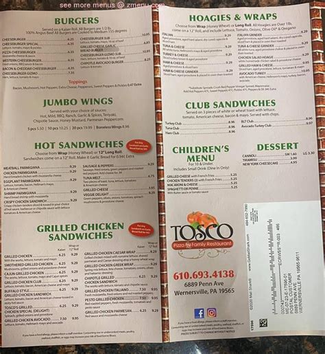 Online Menu of Tosco Brick Oven Pizza Restaurant, Wernersville ...