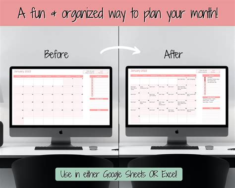 Monthly Calendar Planner Spreadsheet Automated Template | Etsy