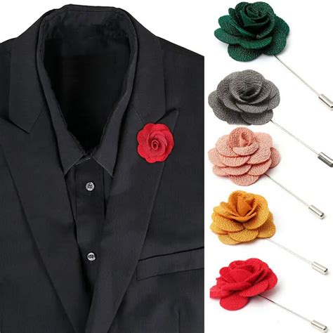 Men Brooch Flower Lapel Pin Suit Boutonniere Fabric Yarn Pin Button