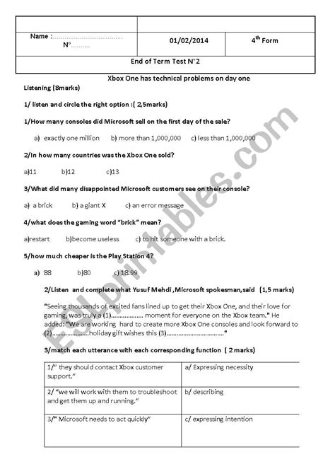 Mid Term Test Th Form Esl Worksheet By Swing Swan