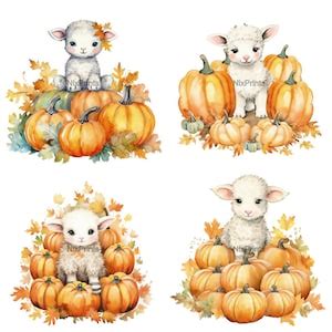 Cute Sheep Pumpkin Patch Watercolor Clipart Halloween Images - Etsy