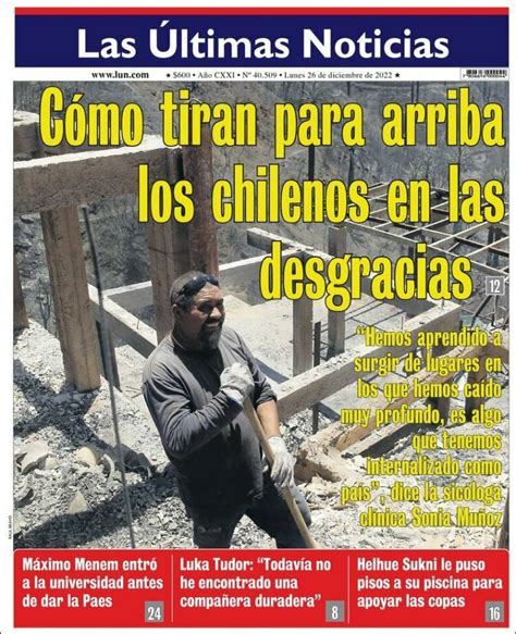 Periódico Las Últimas Noticias Chile Periódicos De Chile Edición De Lunes 26 De Diciembre