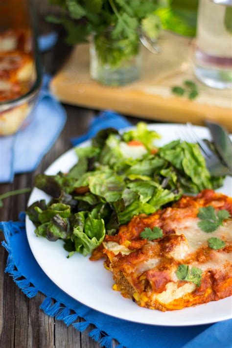 Quinoa Black Bean And Green Chili Enchiladas With Roasted Red Pepper