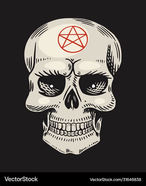 Human Skull With Satanic Symbols Element Magic Vector Image