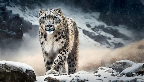 Premium Photo | Snow leopard in the snow wallpaper