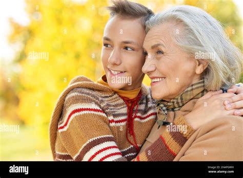 Portrait Of Happy Grandmother And Grandson Posing Stock Photo Alamy