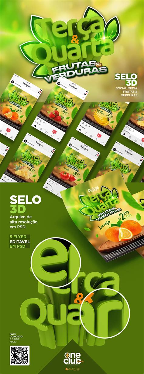 Selos 3D Pack Social Media Frutas Verduras Behance