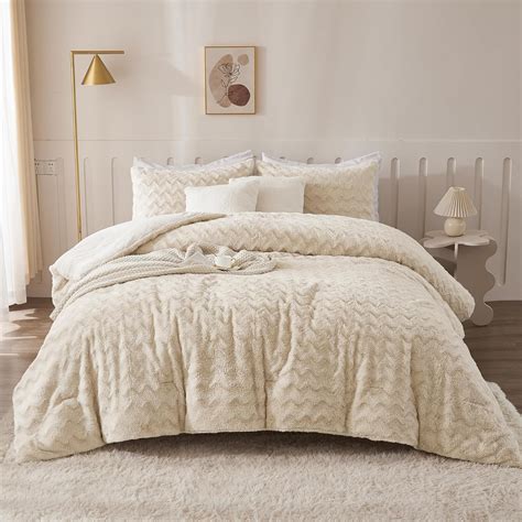 Amazon Andency Beige Fleece Comforter Set Queen Size Pieces