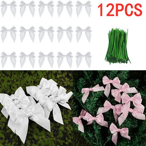 12Pcs Mini Bows Christmas Tree Decoration 8cm Satin Ribbon Bow Xmas