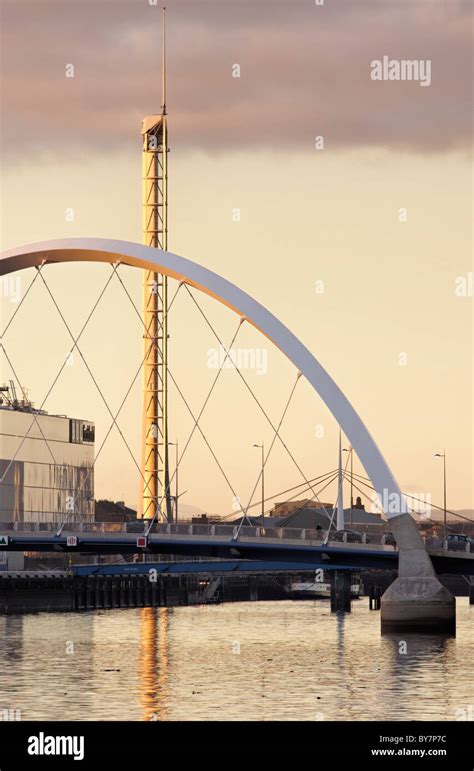 The Clyde Arc Bridge Across The River Clyde And The Glasgow Tower