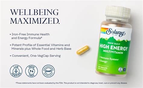 Solaray Once Daily High Energy Multivitamin Iron Free Immune System And Energy