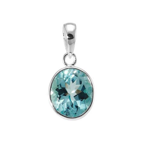 Pendentif Argent Topaze Bleue Trait E Ovale X Mm Ref